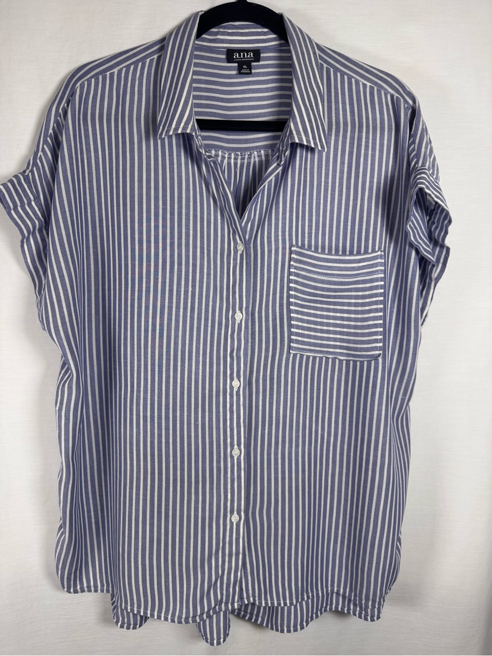 a.n.a Navy and White Vertical Stripe Button-Down Shirt lightweight